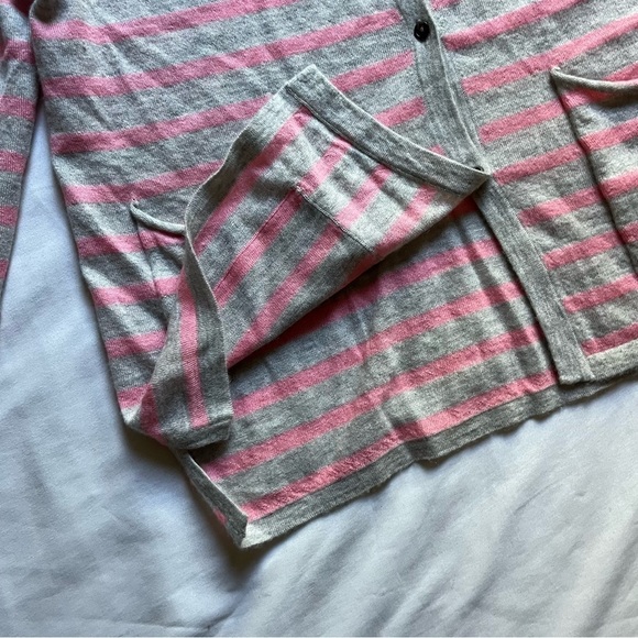 DEMYLEE heather grey pink striped cashmere knit button up long sleeve cardigan - Picture 4 of 5